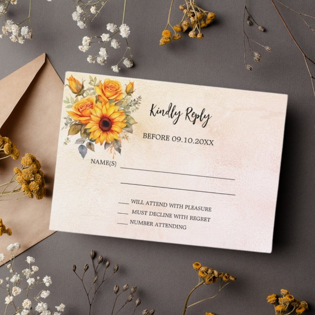 Sunflowers floral fall  rusticwedding RSVP Card (Creator Uploaded)
