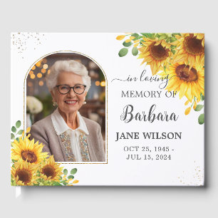 Sunflowers Floral Gold Memorial Funeral Photo Guest Book