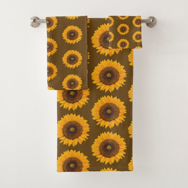 Sunflowers Floral Pattern Brown Yellow Towel Set (Insitu)