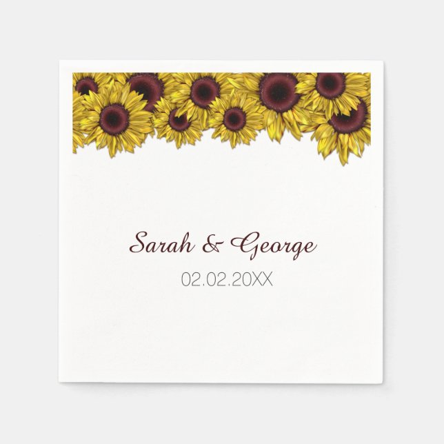 sunflowers floral personalised wedding napkins (Front)