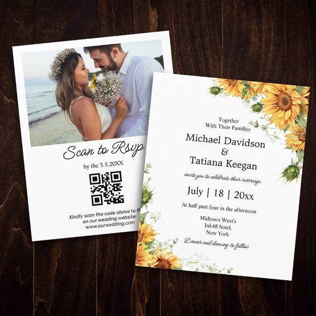 sunflowers floral qr code photo wedding invitation (Creator Uploaded)