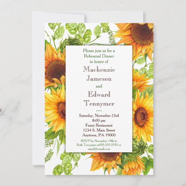 Sunflowers Floral Rehearsal Dinner Invitation (Front)