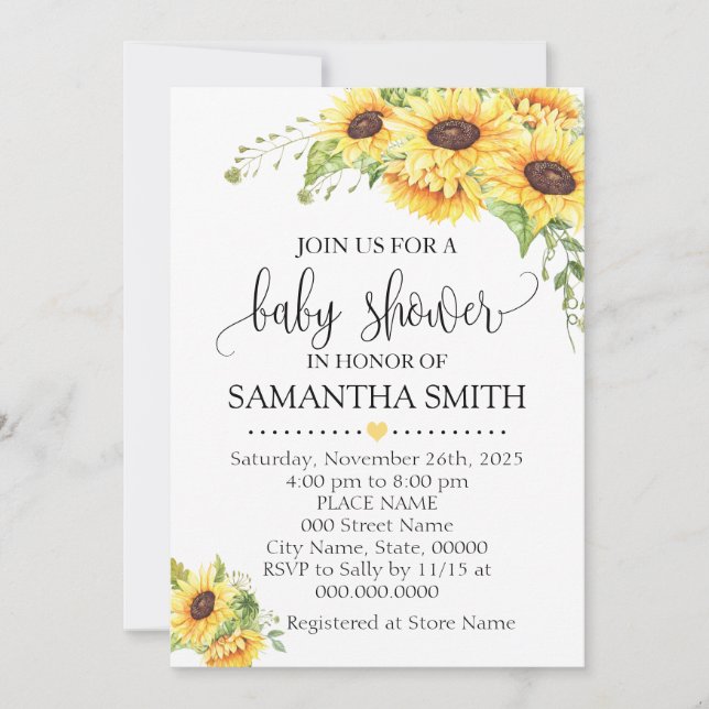 Sunflowers floral romantic boho chic baby shower invitation (Front)