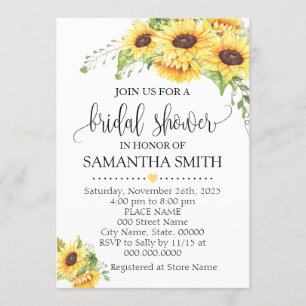 Sunflowers floral romantic boho chic bridal shower invitation