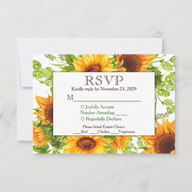 Sunflowers Floral RSVP Wedding Response w/ Meals (Front)