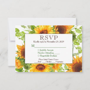 Sunflowers Floral RSVP Wedding Response w/ Meals