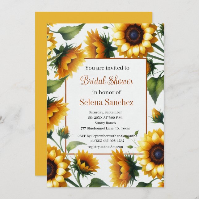 Sunflowers Floral Rustic Boho Barn Bridal Shower  Invitation (Front/Back)