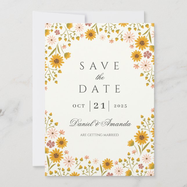 Sunflowers floral wedding save the date invitation (Front)