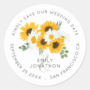 Sunflowers Florals Elegant Save The Date Classic Round Sticker