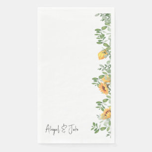 Sunflowers & Foliage Personalised Wedding Napkin