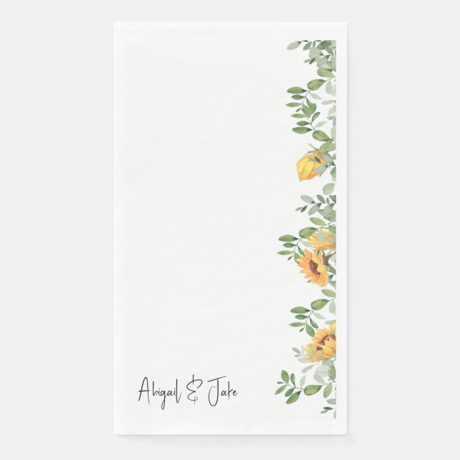  Sunflowers & Foliage Personalised Wedding  Napkin (Front)