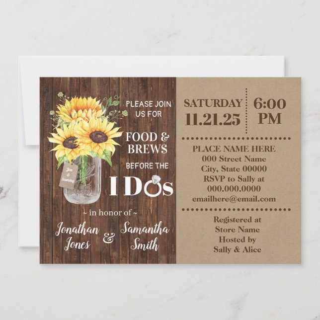 Sunflowers Food & Brews before I do Country Shower Invitation (Front)
