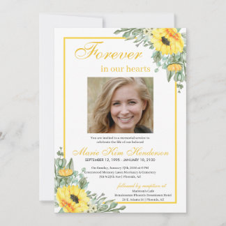 Sunflowers Forever in our Hearts Funeral Photo Invitation