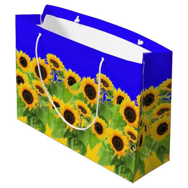 Sunflowers - Freedom Ukraine Peace Ukrainian Flag Large Gift Bag (Back Angled)