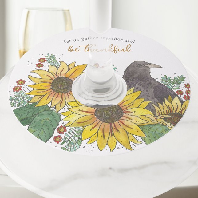 Sunflowers Friendsgiving Thanksgiving Wine Glass Tag (Creator Uploaded)