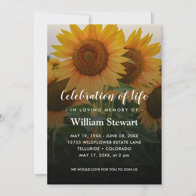 Sunflowers Funeral | Floral Celebration of Life Invitation (Front)
