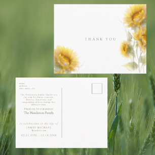 Sunflowers Funeral Personalised Thank You Postcard