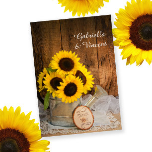 Sunflowers Garden Watering Can Wedding Thank You Card