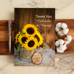Sunflowers Garden Watering Can Wedding Thank You Card