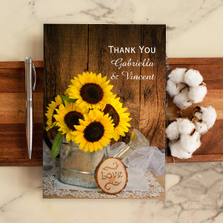 Sunflowers Garden Watering Can Wedding Thank You Card