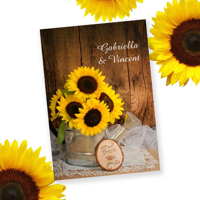 Sunflowers Garden Watering Can Wedding Thank You Card (Creator Uploaded)