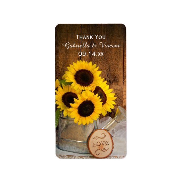 Sunflowers Garden Watering Can Wedding Thank You Label (Front)
