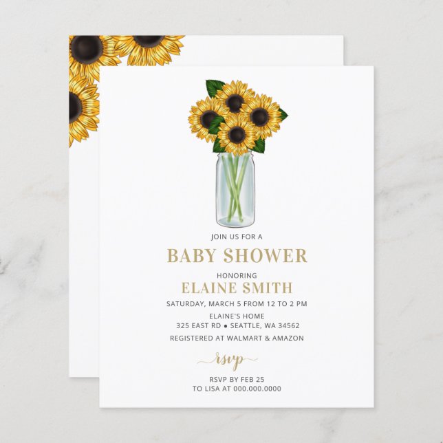 Sunflowers Gender Neutral Baby Shower Invitation (Front/Back)