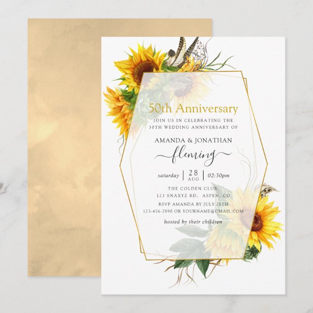 Sunflowers Geometric 50th Wedding Anniversary Invitation (Front/Back)