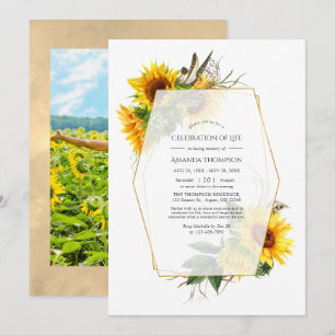 Sunflowers Geometric Celebration of Life Photo Invitation