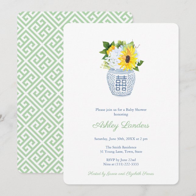 Sunflowers Ginger Jar Gender Neutral Baby Shower Invitation (Front/Back)