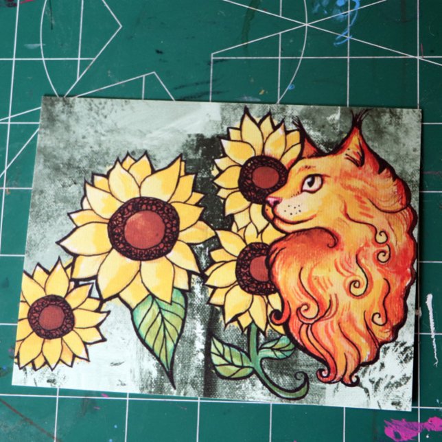 Sunflowers Ginger Maine Coon Cat Postcard (Creator Uploaded)