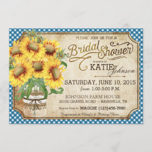 Sunflowers Gingham Country Picnic Bridal Shower Invitation