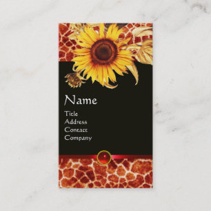SUNFLOWERS, GIRAFFE SKIN AND RED RUBY GEMSTONE BUSINESS CARD