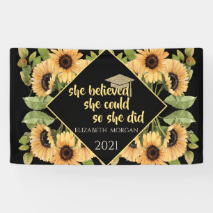 Sunflowers Glitter Graduate Cap Banner