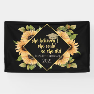 Sunflowers Glitter Graduate Cap  Banner