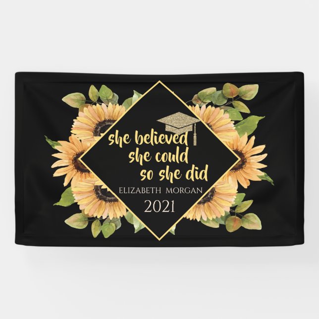 Sunflowers Glitter Graduate Cap  Banner (Horizontal)