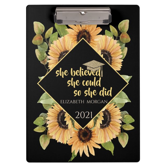 Sunflowers Glitter Graduate Cap   Clipboard (Front)
