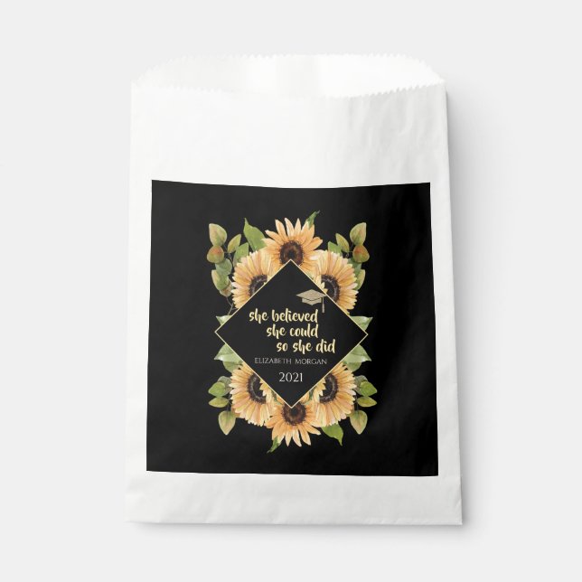 Sunflowers Glitter Graduate Cap Favour Bags (Front)
