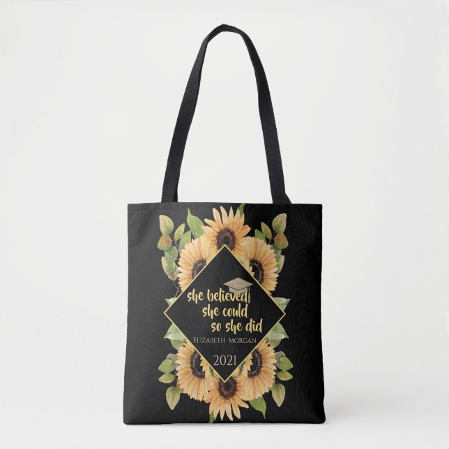 Sunflowers Glitter Graduate Cap  Tote Bag (Front)