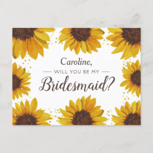 Sunflowers & Gold Dots Will You Be My Bridesmaid Invitation Postcard