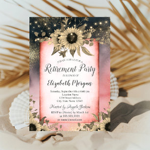 Sunflowers Gold Watercolor Retirement  Invitation