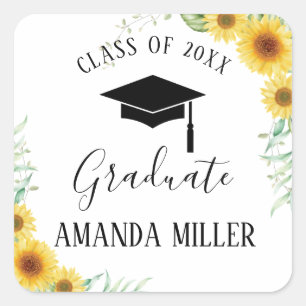 Sunflowers Graduation personalised Square Sticker