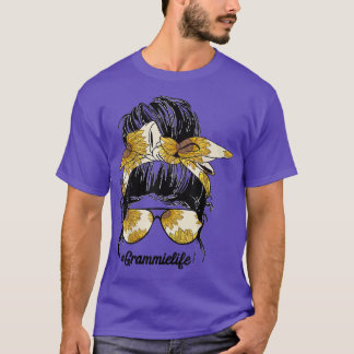 Sunflowers Grammie Life Messy Bun Hair Sunglasses  T-Shirt