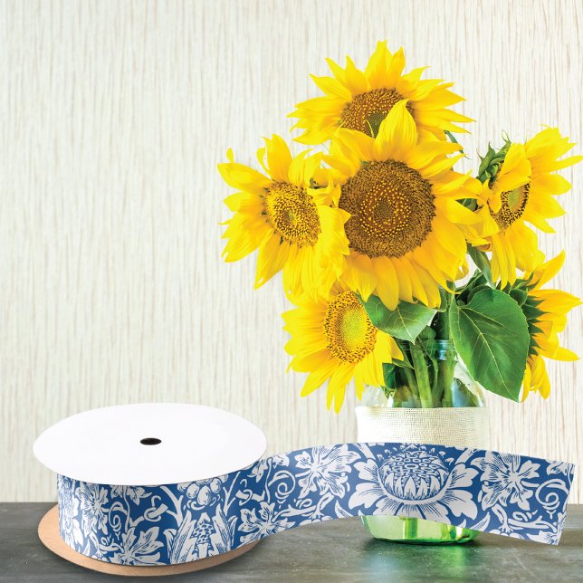 Sunflowers Grapes Blue William Morris Satin Ribbon (Creator Uploaded)