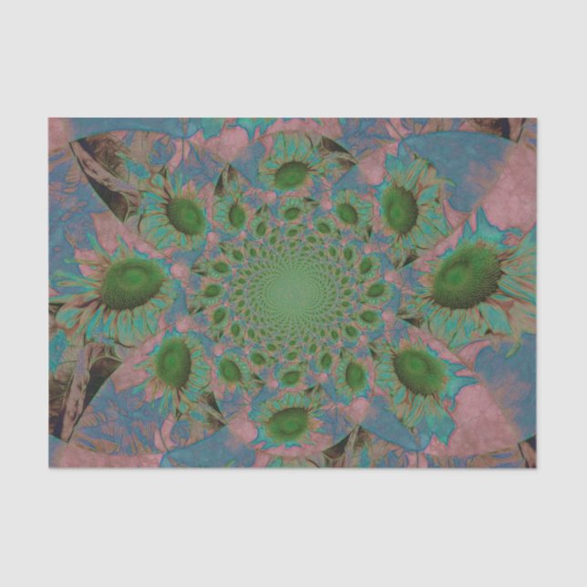 Sunflowers Green Pink Blue Abstract Art Decoupage Tissue Paper (Front)