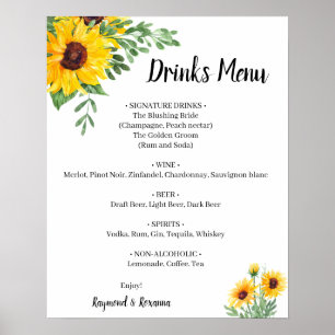 Sunflowers Greenery Drinks Menu Wedding Sign