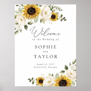 Sunflowers Greenery Elegant Wedding Welcome Sign