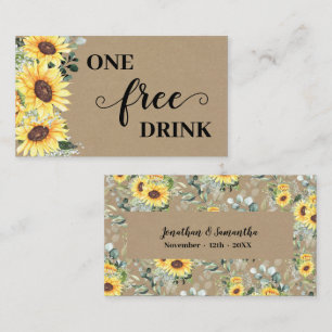 Sunflowers Greenery Free Drink Wedding Ticket Card
