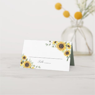 Sunflowers Greenery Leaves Wedding Table Place Card