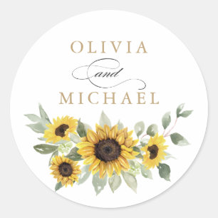 Sunflowers Greenery Olive Eucalyptus Envelope Classic Round Sticker